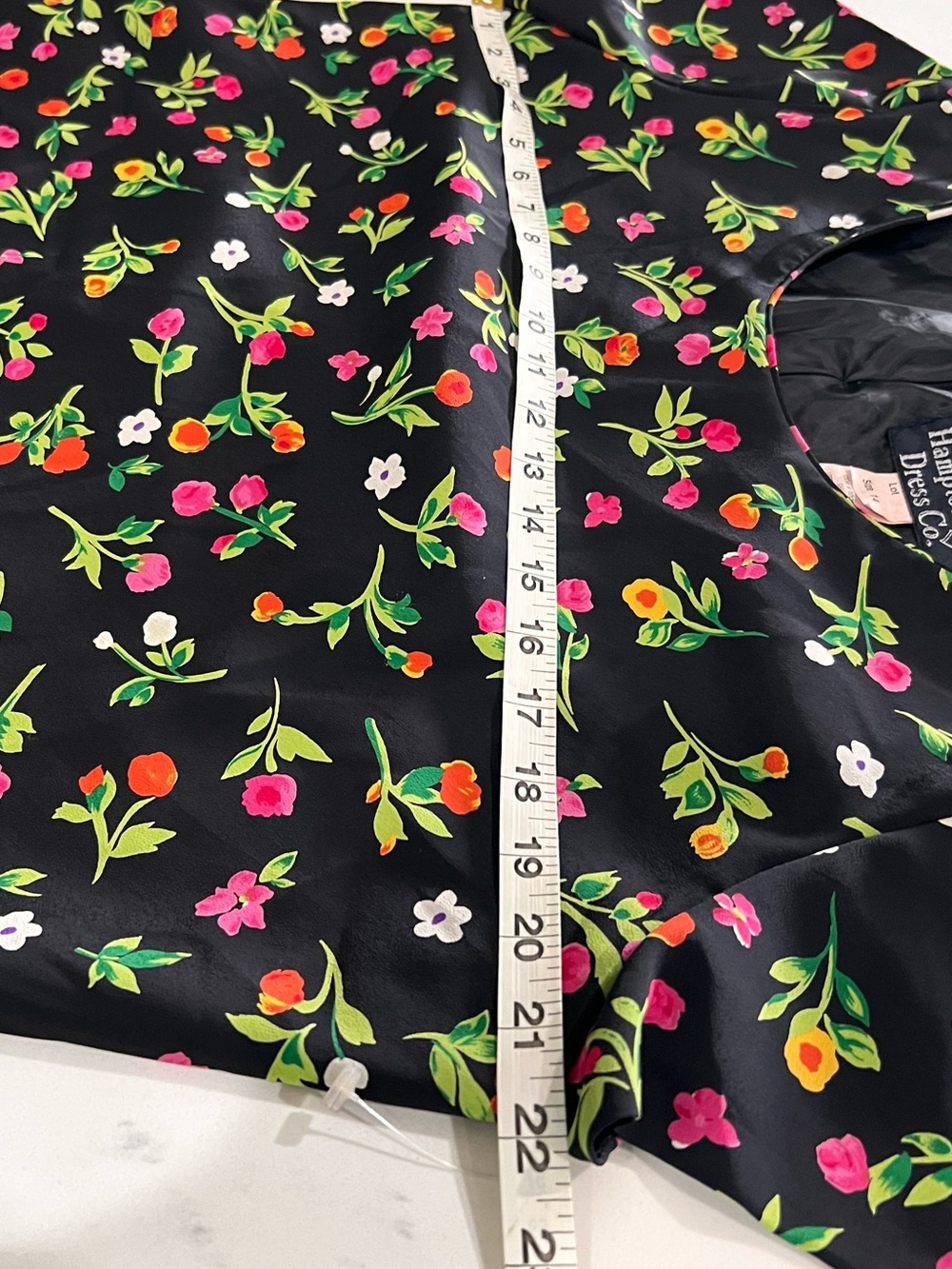 Black Floral Short Sleeve Swing Dress - Bright Pink, Red & Green Print - Picture 7 of 9